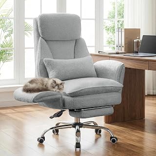 Office Chair with Adjustable Armrests, Ergonomic Office Chair with Footrest, Boucé Gaming Chair with Adjustable Height and Reclining Backrest 200 kg, Light Grey