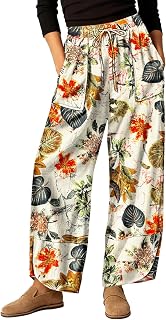 YESNO Women's Wide Leg Cotton Pants Floral Barrel Trousers PHB