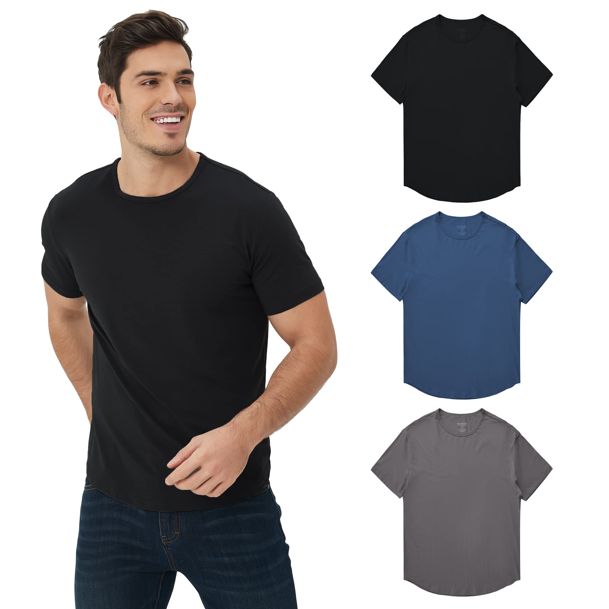 netdraw Men's Ultra-Soft Bamboo Viscose Curved Hem T-Shirt
