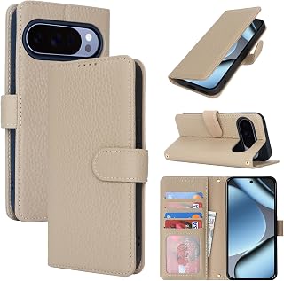 SailorTech Case for Google Pixel 10 Pro XL Genuine Leather with Wallet Card Slot, Flip Book Case with Kickstand Magnetic Leather Protective Shockproof Phone Cover for Pixel 10 Pro XL Purse Case-Gray
