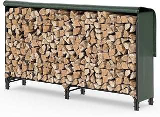 VOUNOT® Firewood Log Rack with Waterproof Cover, Metal Log Store Outdoor, 200 x 115 x 40 cm, Green