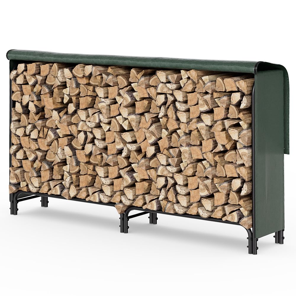 VOUNOT® Firewood Log Rack with Waterproof Cover, Metal Log Store Outdoor, 200 x 