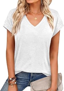 Camisetas de verano para mujer, de manga corta, cuello en V, básicas, de manga casquillo, informales, a la moda, ropa de primavera 2025