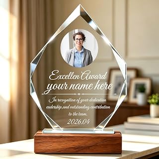 Custom Trophy Engraved with Text LOGO, Personalized Crystal Trophy Award | Custom Plaque for Corporate Sports Awards, Employee Appreciation Gifts, Retirement & Work Anniversary Gifts