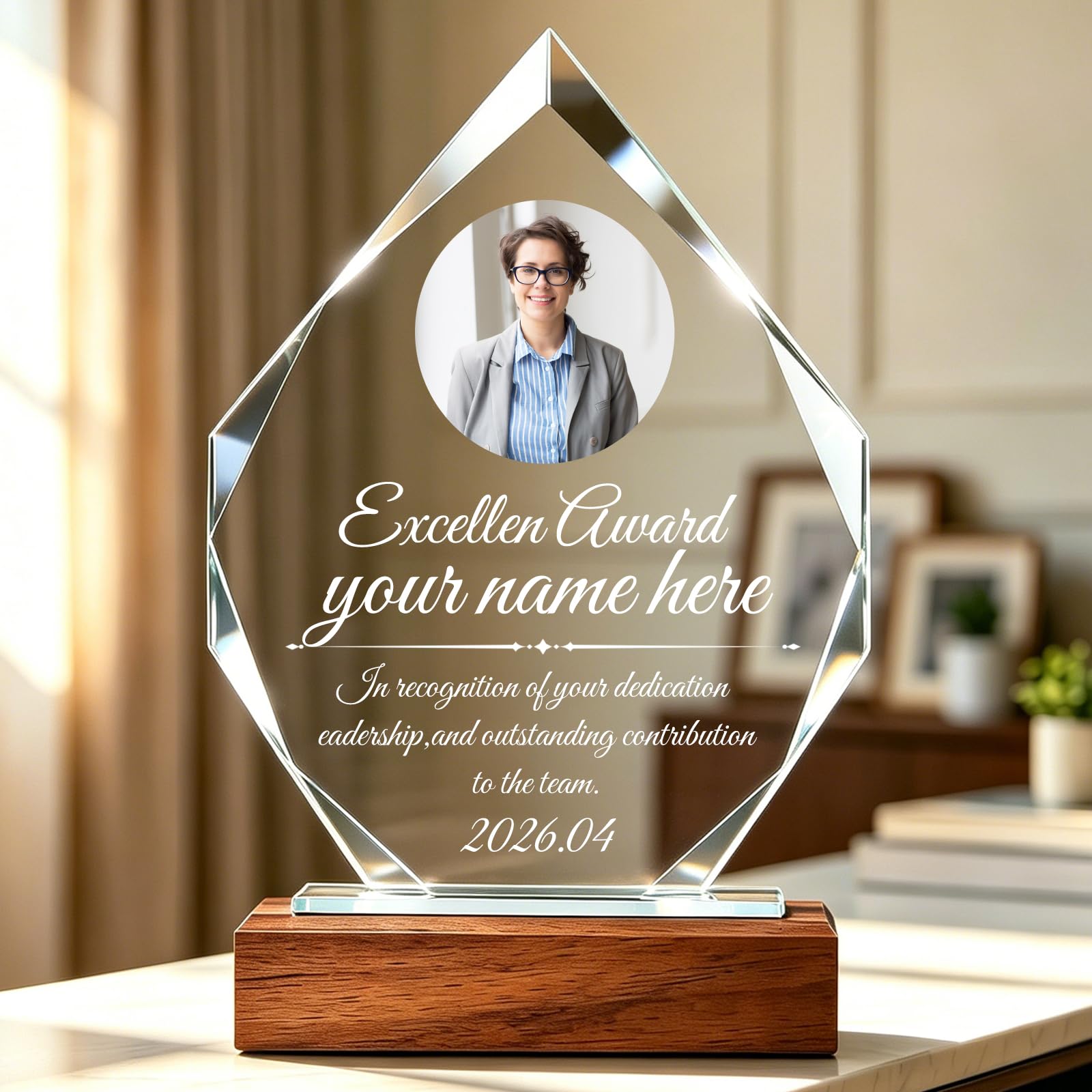 Custom Trophy Engraved with Text LOGO, Personalized Crystal Trophy Award | Custo