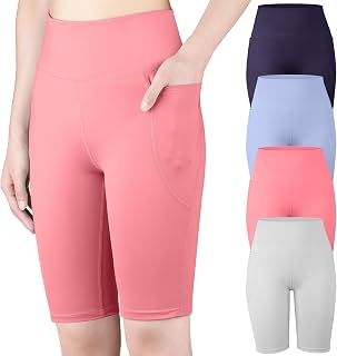 BIG ELEPHANT 4-Pack Girls Bike Shorts, High Waisted Athletic Shorts