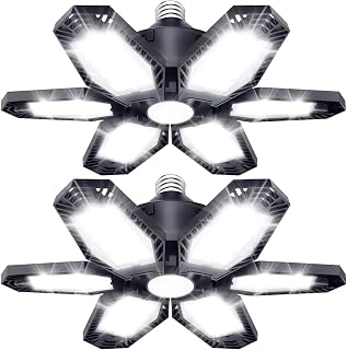 TANBABY 2 Pack LED Garage Lights, Deformable Ceiling Light, 30000LM 6500K | E26/E27 Screw-in Garage Light Bulb with 6+1 Adjustable Panels for Garages, Basements, Workshops, and Storage Areas