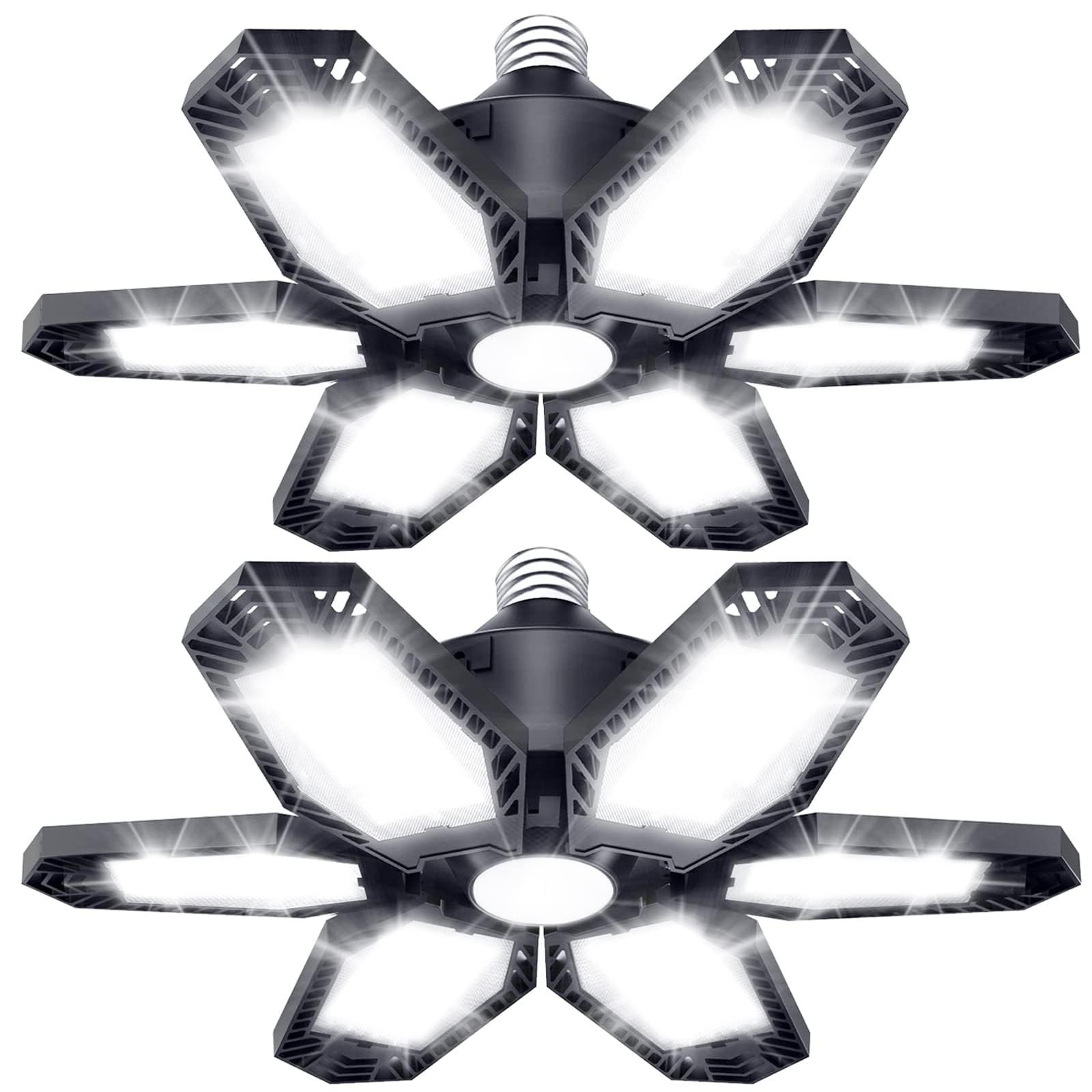 TANBABY 2 Pack LED Garage Lights, Deformable Ceiling Light, 30000LM 6500K | E26/