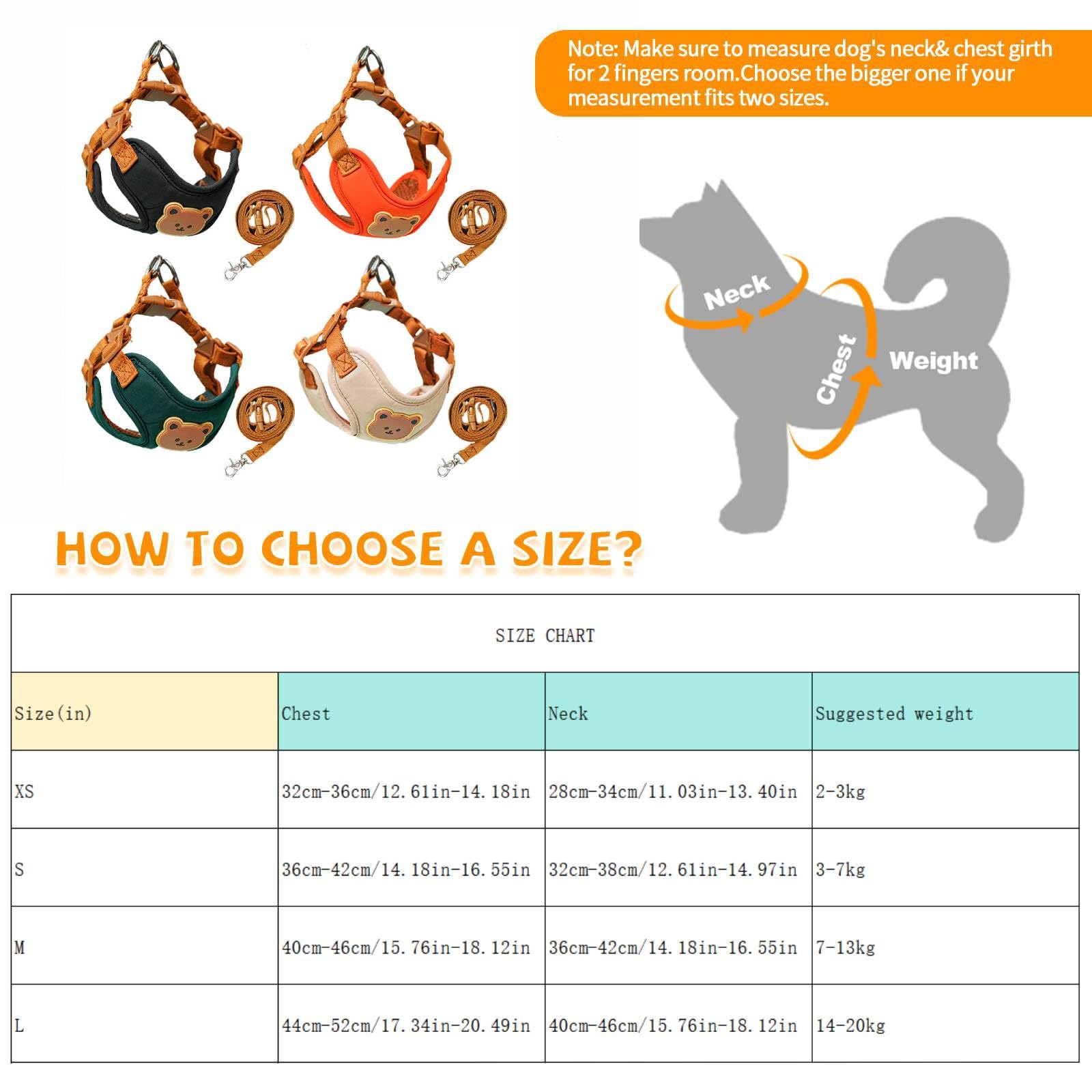 Cute Bear Dog Harness and Leash Set, Adjustable Breathable Pet Vest for Small Me