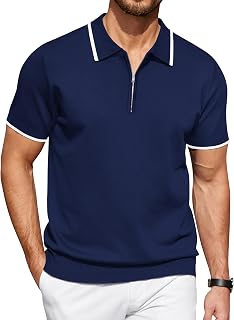 Coofandy Mens Classic Fit Casual Short Sleeve Zip Up Knit Polo Shirt