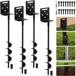 WAIWL Ground Anchors Screw in Shed Anchor 4 Pack with L Bracket | Trampoline Anchor Spiral Swingset Anchors, Fully Welded Spiral Earth Anchor for Playset,Fence, Tent, Canopy & Carport