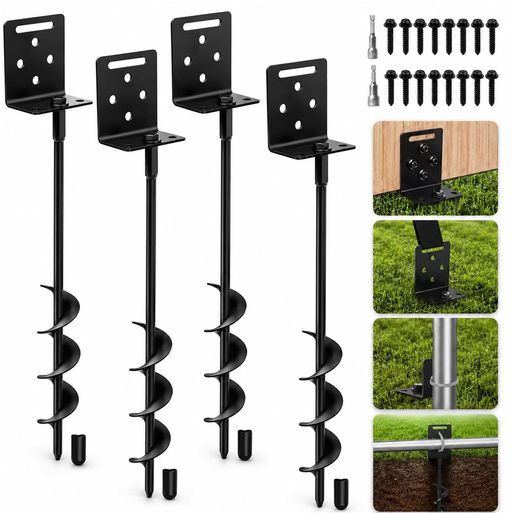 WAIWL Ground Anchors Screw in Shed Anchor 4 Pack with L Bracket | Trampoline Anc
