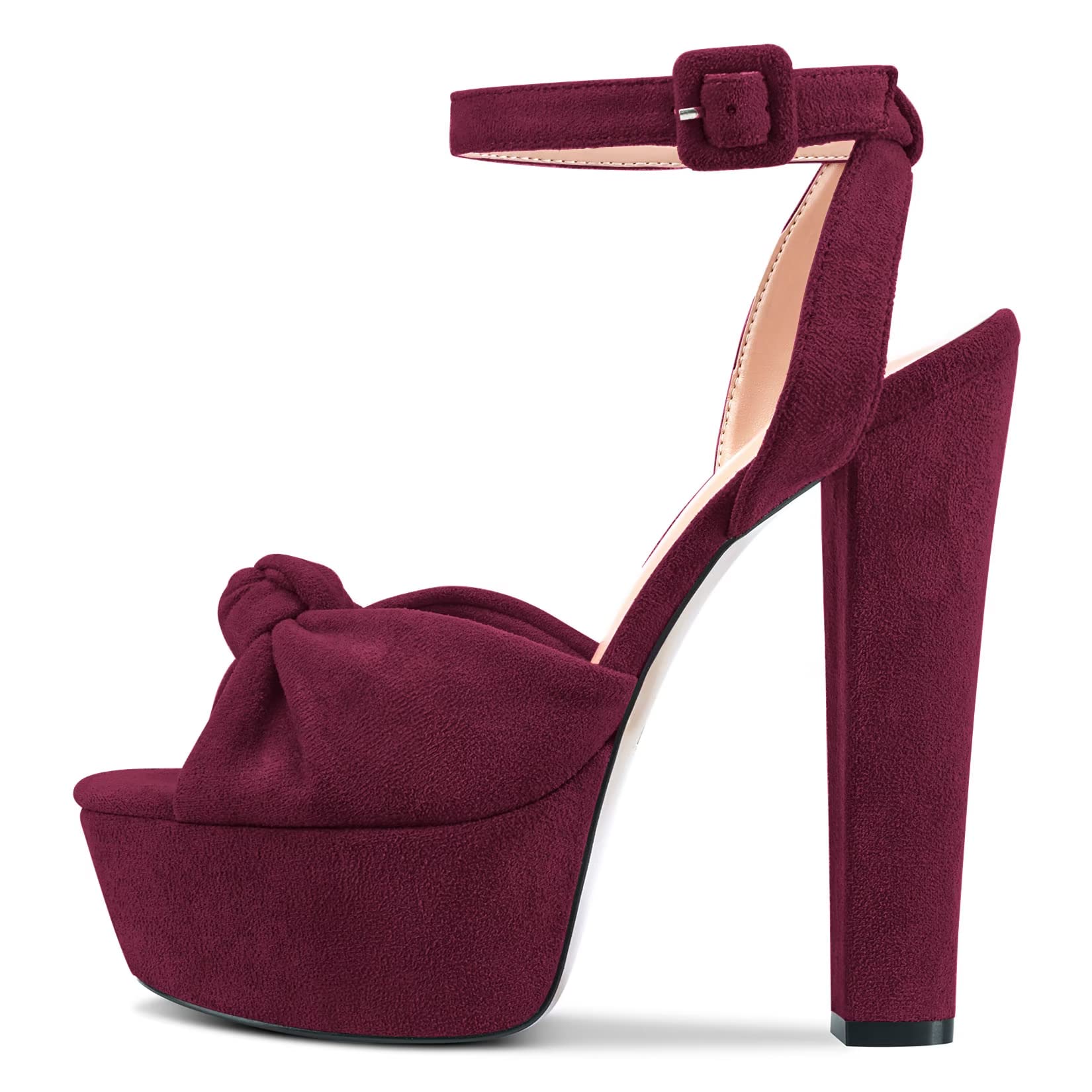 Castamere Women's High Chunky Wide Platform Heel Open Toe Strap Ankle Knot Bow S