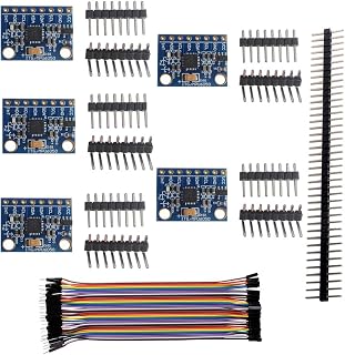 Wishiot 5pcs MPU-6050 Acceleration Sensor 6dof Three-Axis Accelerometer Gyro Sensor IMU with 1pc 40Pin Male Header and 1pc 40Pin Male to Female Dupont Cable for Arduino RC Quadcopter Drone