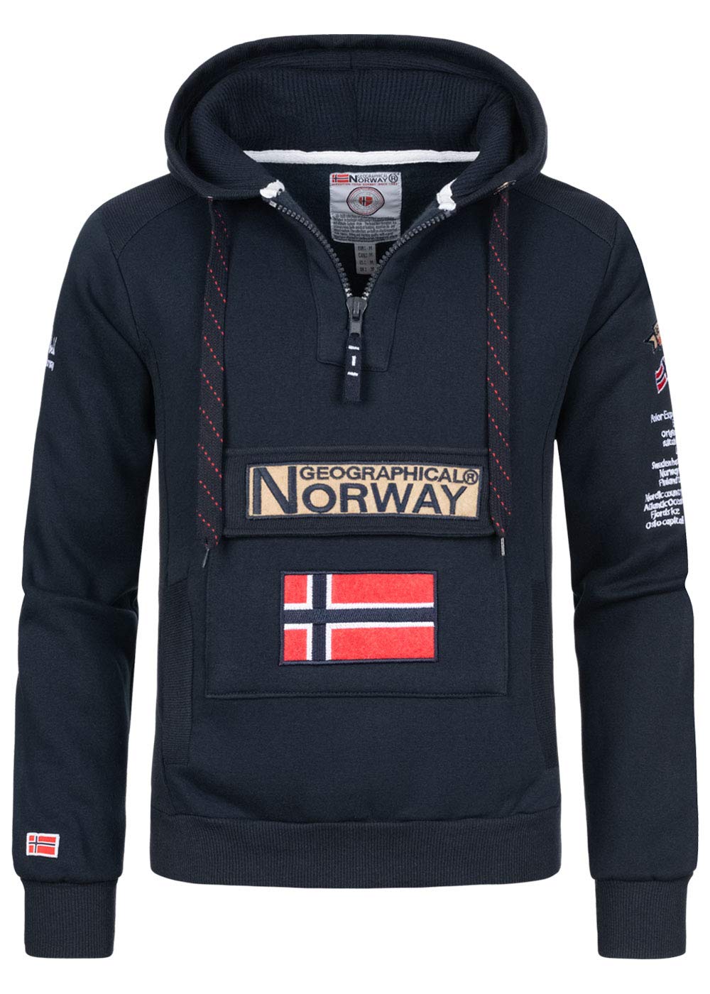 Geographical Norway Men's Hoodie, Sweatshirt with Half Zip and fanny pack, Long 