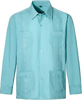 Mens Shirts Guayabera Shirts Cuban Long Sleeve Mexican Shirts for Men