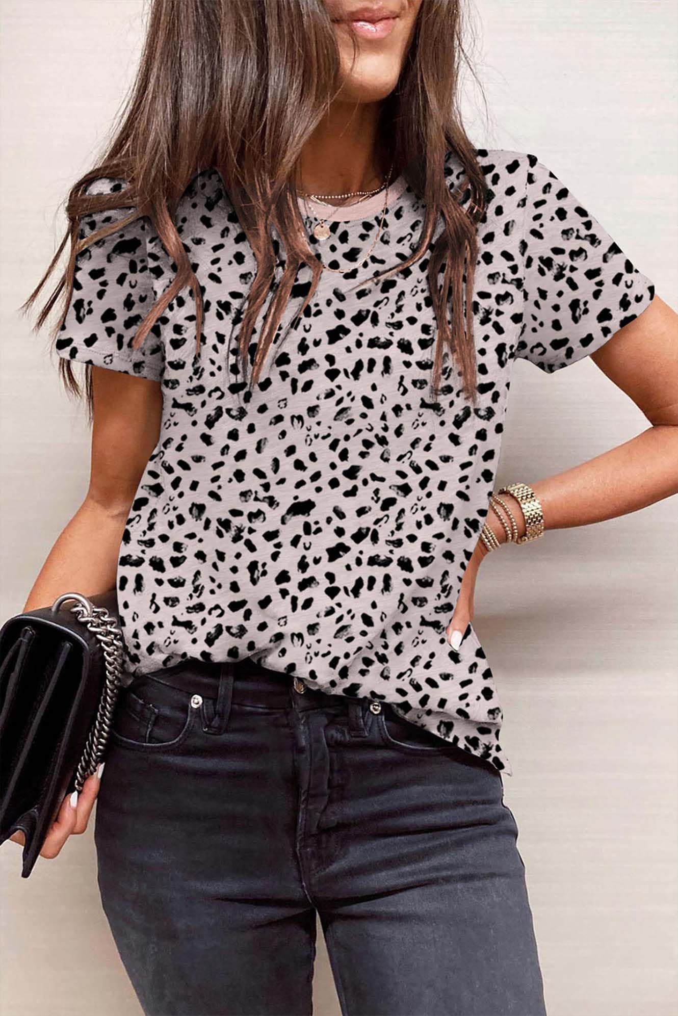 Women Blouses Polka Dot T Shirts Casual Short Sleeve Fashion Dresses Tops Spring