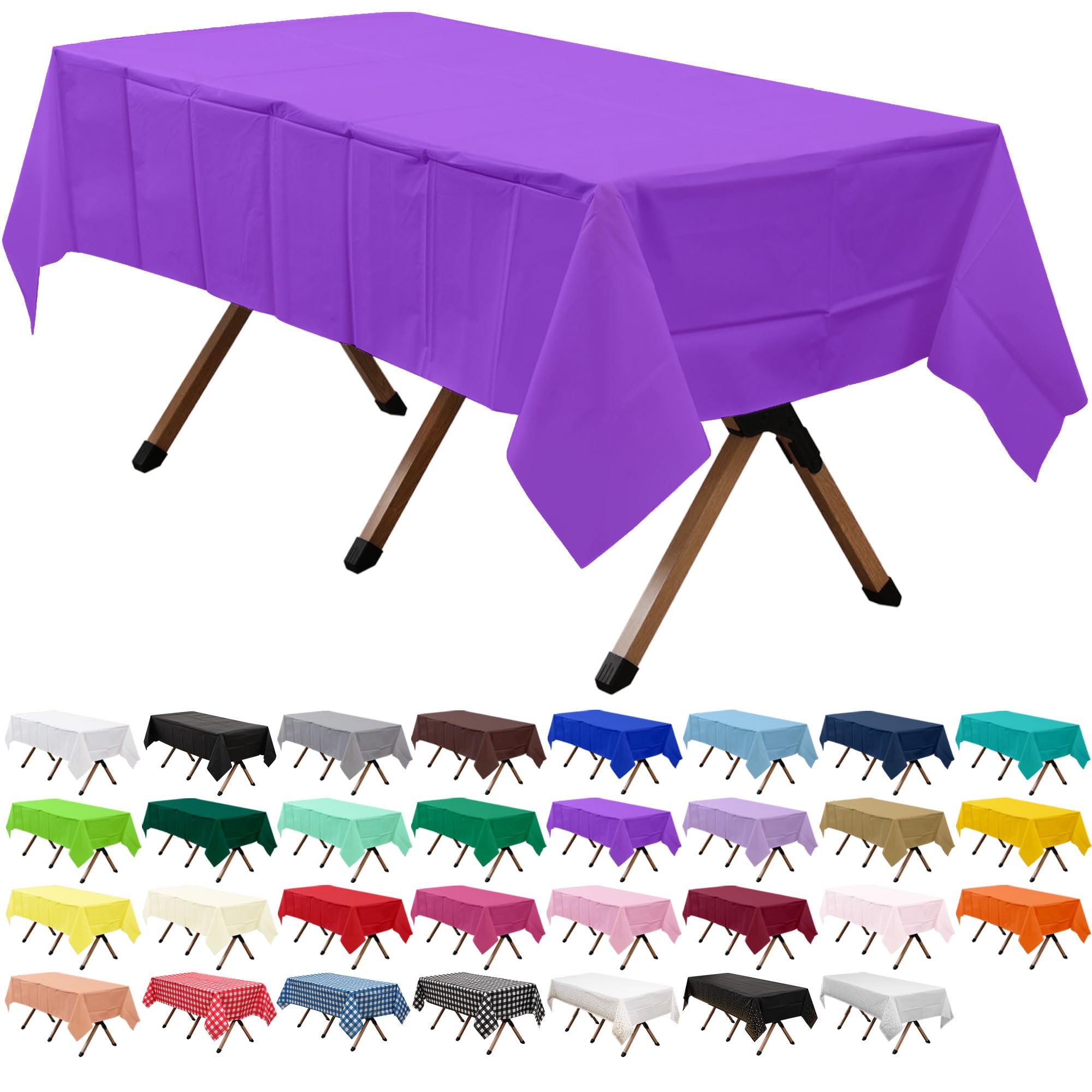 2 Pack Purple Premium Plastic Tablecloth Rectangle 54 x 108 Inches Reusable Viol