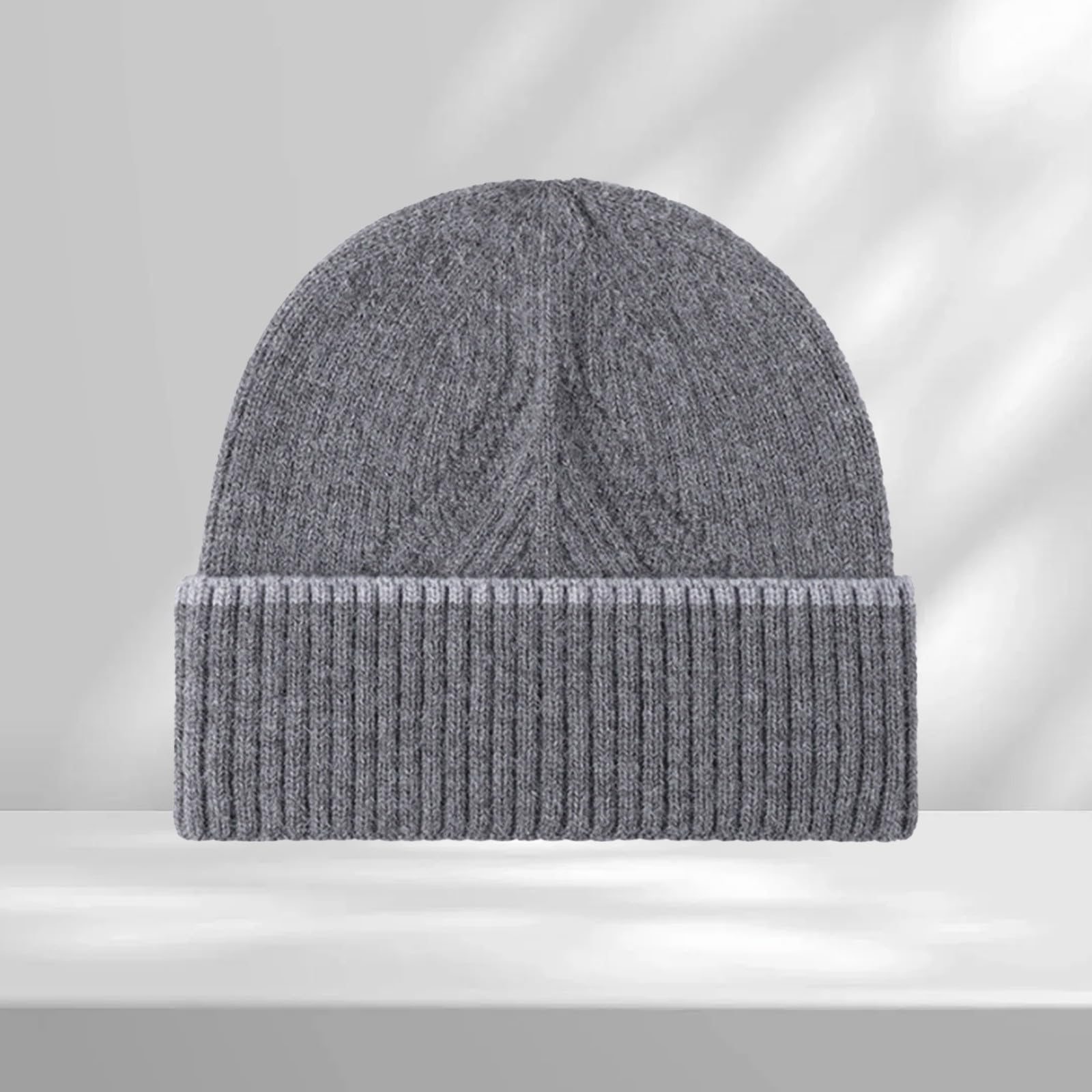 Color Block Knitted Beanie Hat with Contrast Stripe for Fashion and Casual Outfi