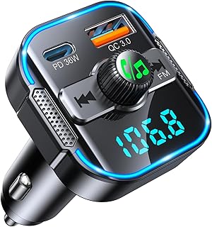 Glangeh 2026 Upgraded Bluetooth 5.3 Car Adapter【PD 36W+QC3.0 18W】 | 2-in-1 Bluetooth FM Transmitter【Dual Stronger Mics】& Fast Car Charger, Wireless Car Radio Adapter Hands-Free, Siri Assistant