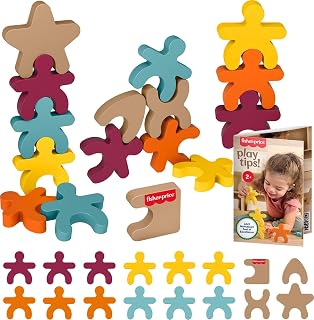 Fisher-Price Wood Montessori Stacking Shapes Learning Activity | 16 Wooden Pieces + Expert Play Tips, American Montessori Society Seal of Excellence, Kids Ages 2+ Years