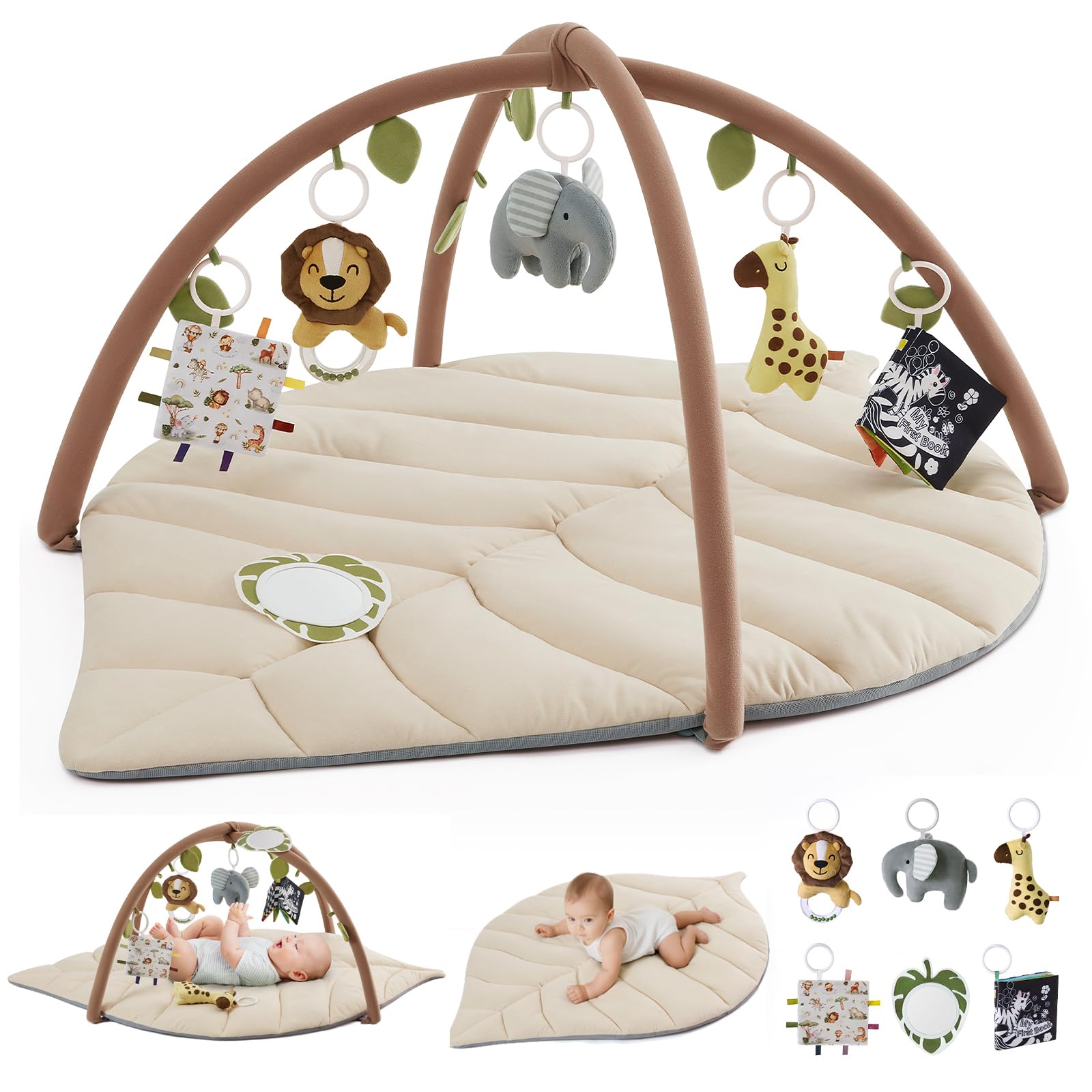 Blissful Diary Baby Play Gym & Activity Mat, Leaf Shaped Baby Tummy Time Play Ma
