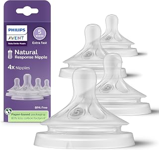 Natural Response Nipple Flow 5, 4 pack | Baby-Controlled Flow, No-Drip Design, Anti-Colic Valve, Wide Breast-Shaped Nipple, BPA-Free, 4-Pack, SCY965/44
