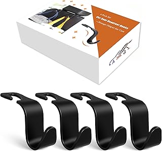 4-Pack Car Headrest Hooks Holds 55lbs Seat Storage Organizer for Bags | Durable ABS Material, 360° Rotating, Car Hanger for Backpack Umbrella Water Bottle Coat Purses Handbags Groceries, Black