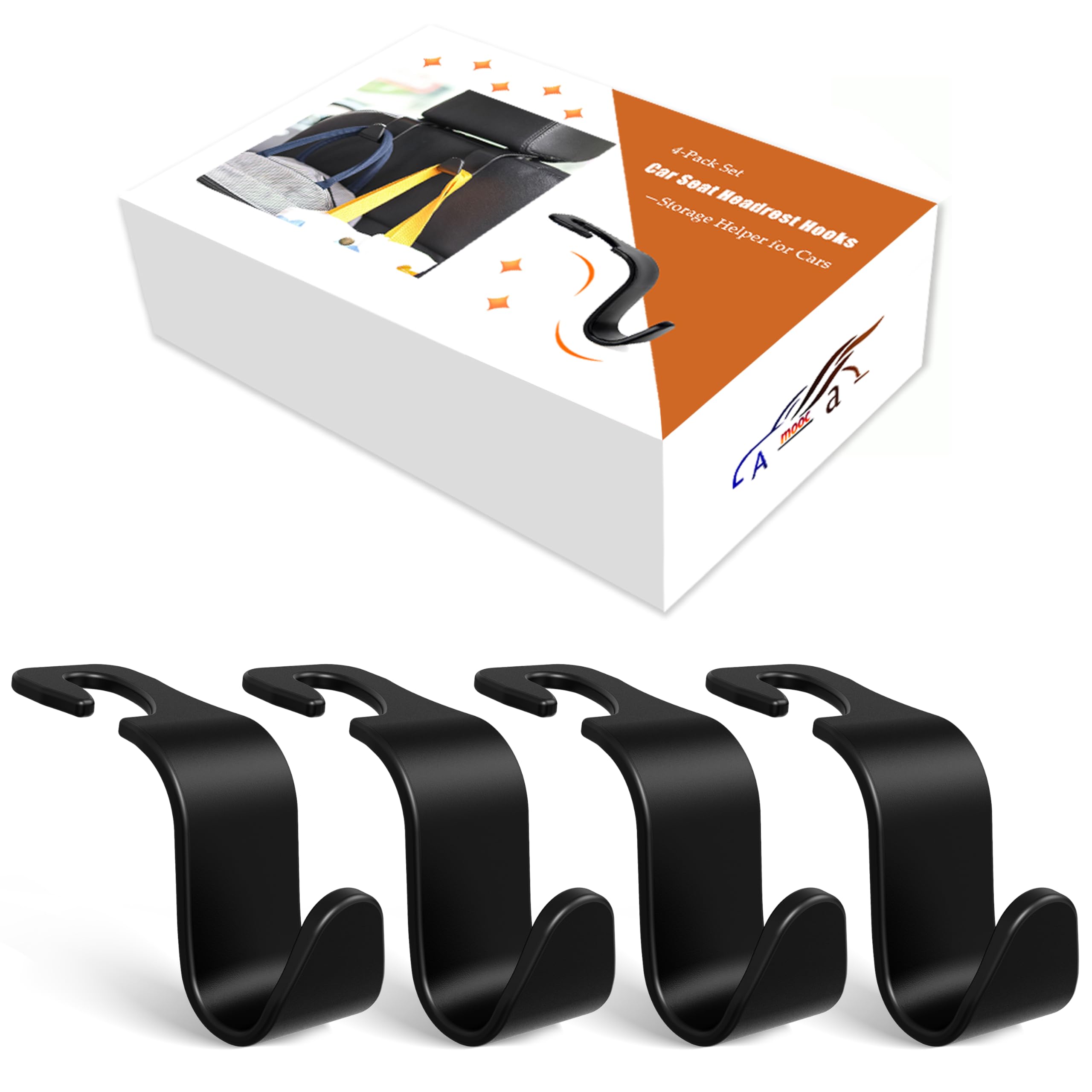 4-Pack Car Headrest Hooks Holds 55lbs Seat Storage Organizer for Bags | Durable 