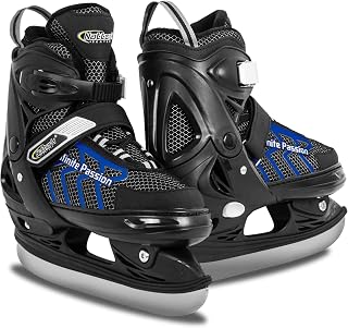 Nattork Boys Ice Skate for Girls Adjustable 4 Size Ice Hockey Adult Skates Soft Padding and Reinforced Ankle Support