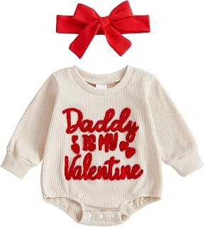 allshope Inafnt Baby Girl Valentine's Day Outfit Heart Bubble Romper Jumpsuit Bodysuit Newborn Fall Waffle Clothes