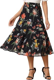 Allegra K Women's Floral Skirt Chiffon A-line Long Tiered Ruffle Maxi Skirt