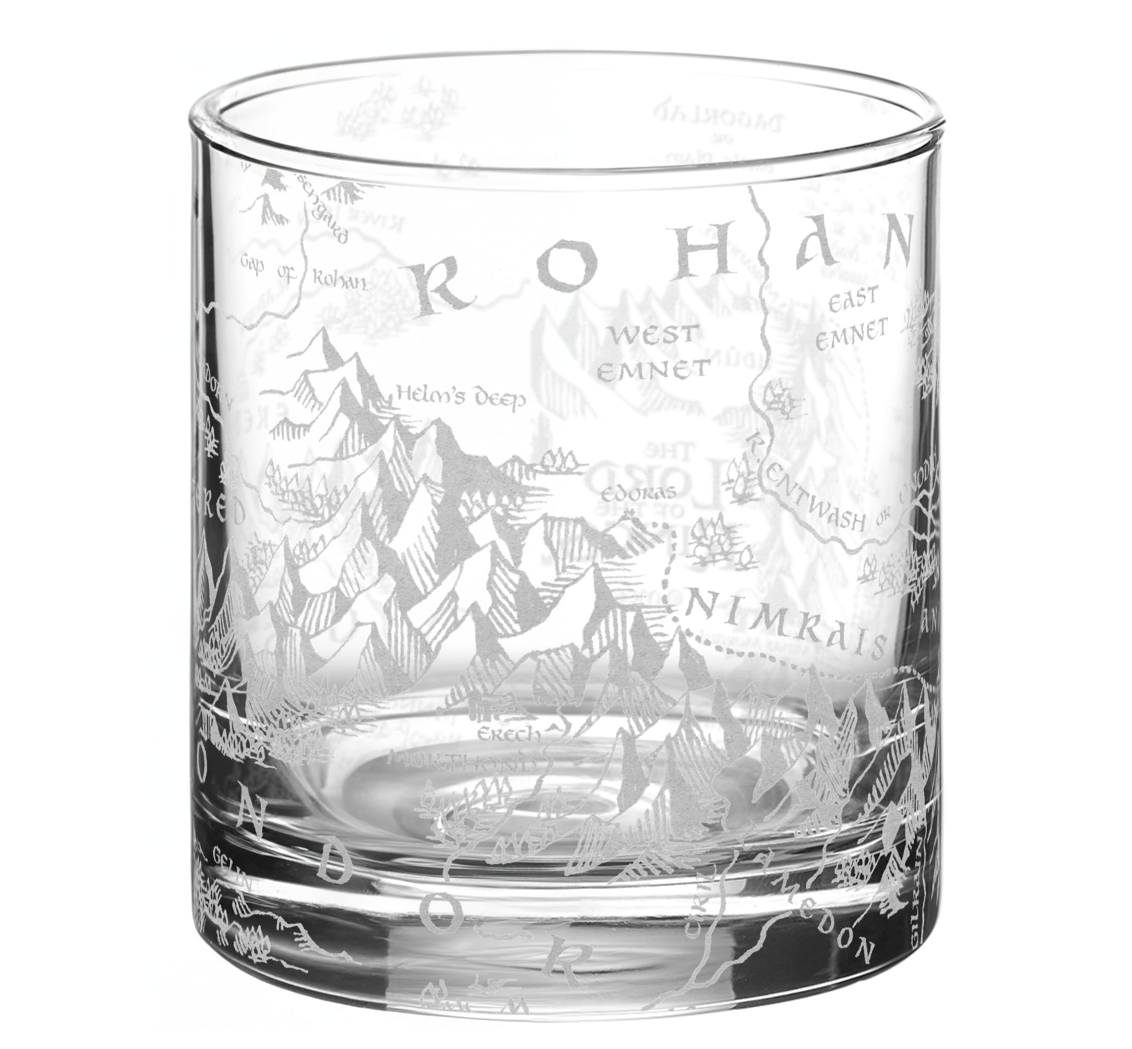 Map of Rohan & Gondor Laser Engraved 10.5oz Whiskey Glass, Officially Licensed T