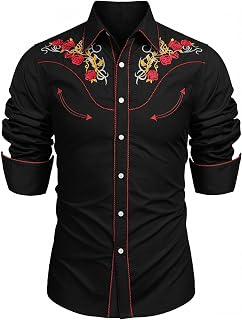 COOFANDY Men's Western Cowboy Shirt Embroidered Button Down Long Sleeve Shirts