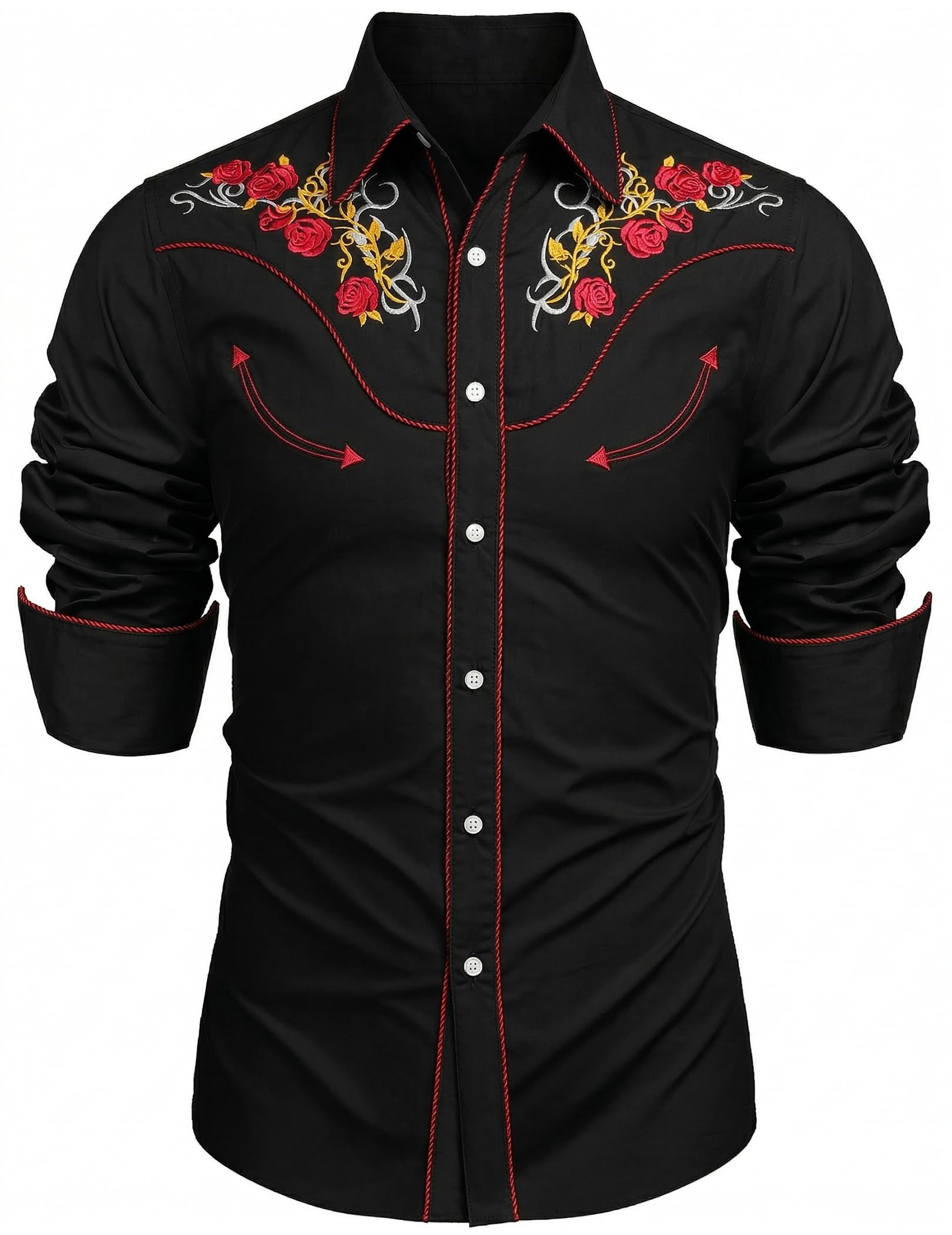 COOFANDY Men's Western Cowboy Shirt Embroidered Button Down Long Sleeve Shirts