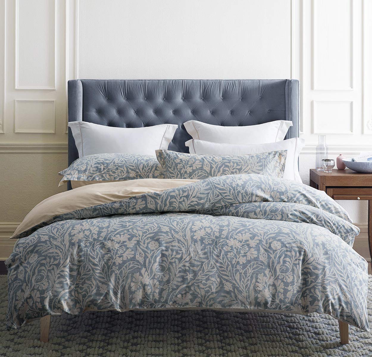SLEEPBELLA Duvet Cover King Size, 600 Thread Count Cotton Beige & Bluish Grey Pr