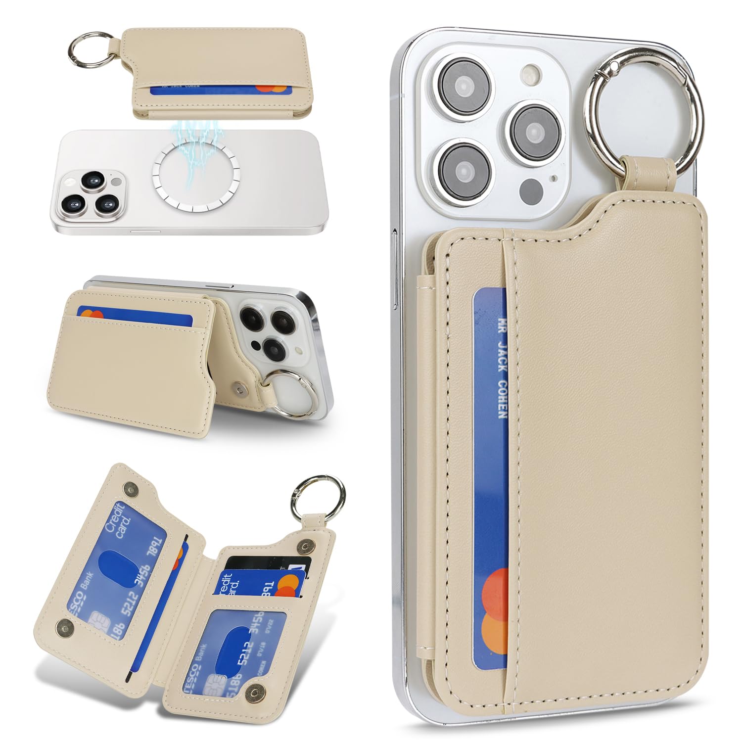 Cavor Magnetic Wallet for iPhone, Compatible with MagSafe Wallet, Beige