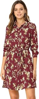 Allegra K Women's A Line Tie Belt Polka Dots Flowers Mini Dress