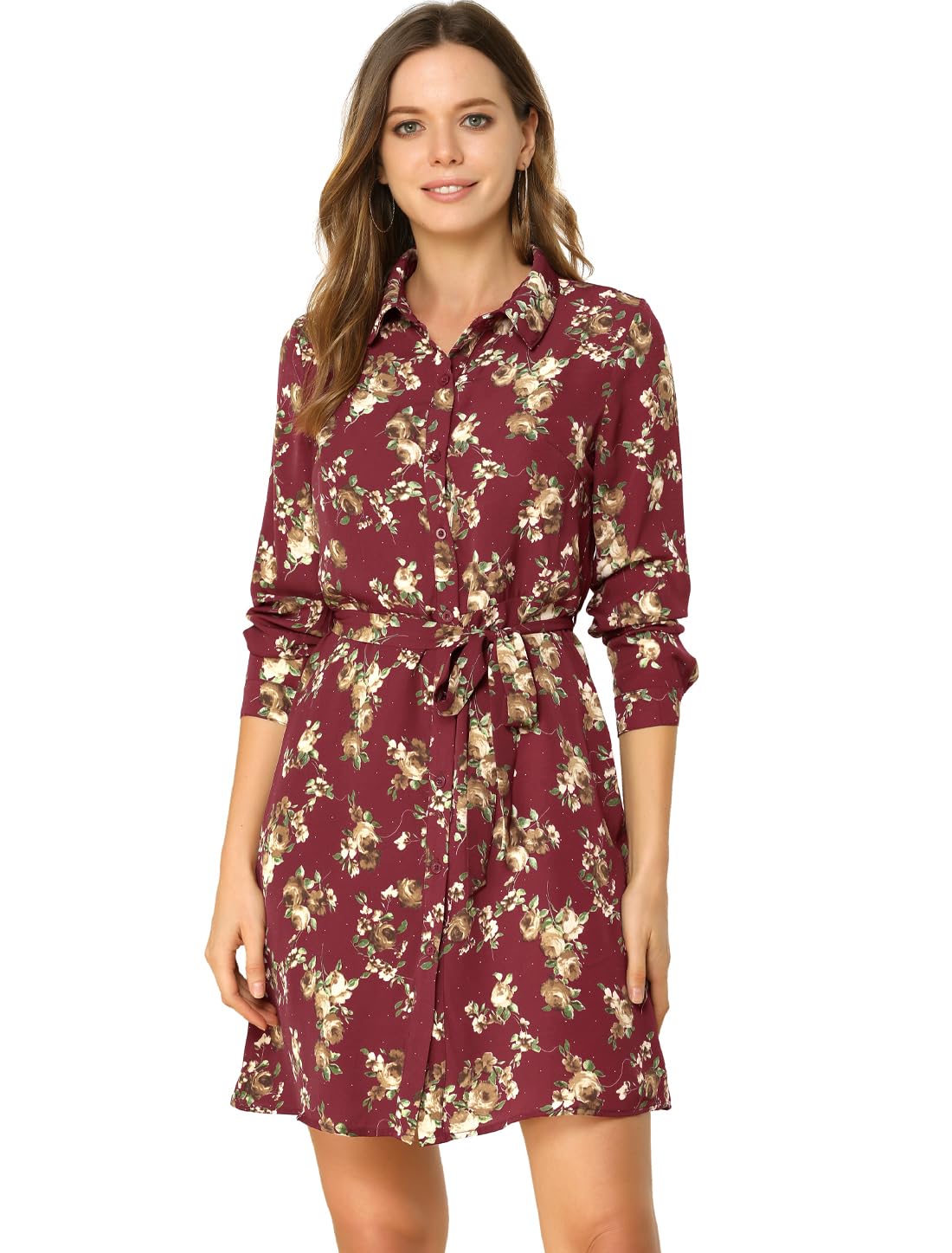 Allegra K Women's A Line Tie Belt Polka Dots Flowers Mini Dress