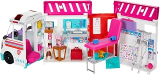 Barbie Careers Transforming Ambulance and Clinic Car Playset | Care Clinic Vehicle With Lights, Sounds, and 20+ Accessories, Ages 3+, HKT79