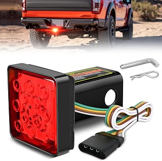 Nilight LED Brake Light Trailer Hitch Cover Square Red Driving Lamp | 12 LEDs Brake Tail Lights With 2" Receiver For Towing Truck RV And SUV Accessories