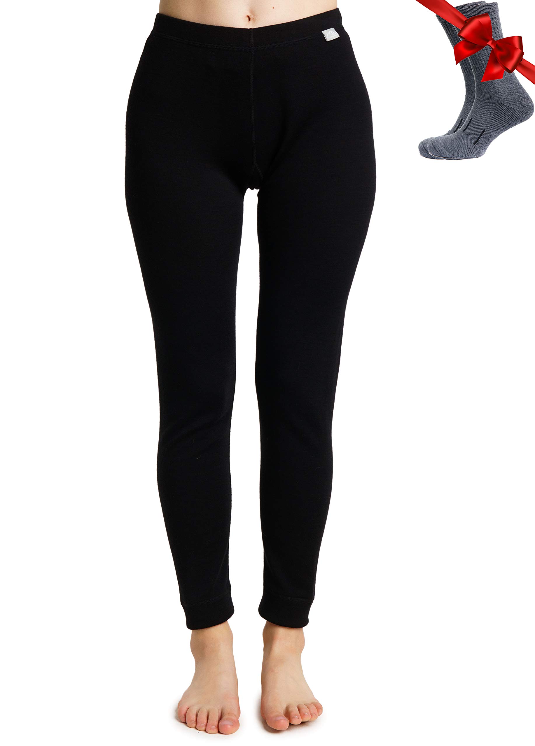 100% Merino Wool Base Layer Womens Leggings, Thermal Underwear + Wool Socks