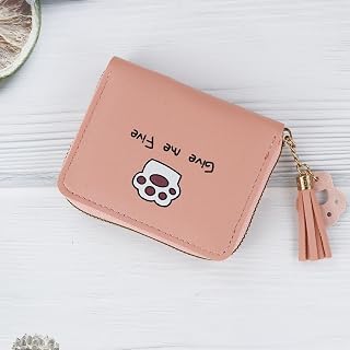 Small PU Wallet for Women Lightweight Cute Fringe Zipper Wallet Mini Card Holder for Dating, pink, Casual