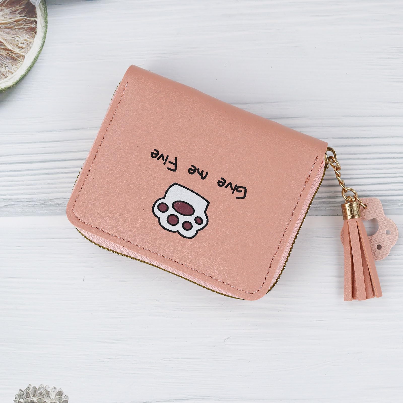Small PU Wallet for Women Lightweight Cute Fringe Zipper Wallet Mini Card Holder