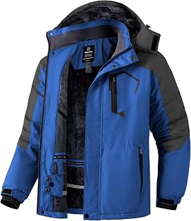 Wantdo Skijacke Herren Wasserdicht Winter Fleece Mantel mit Kapuze