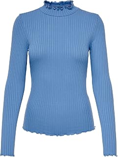 JdY JDYFRANSISKA Women's Thin Long Sleeve Shirt Basic Crew Neck Stand-Up Collar Long Sleeve Stretch Top