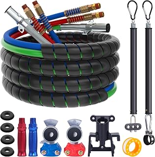 CheeMuii 15FT Semi Truck Air Lines Kit 3-in-1 Air Hoses for Truck Trailer | 100% Copper 7 Way Trailer Cord & Red&Blue Air Hoses Kit & Gladhands Handles Holder & 2Pcs Tender Spring Kit Semi Air Line Set