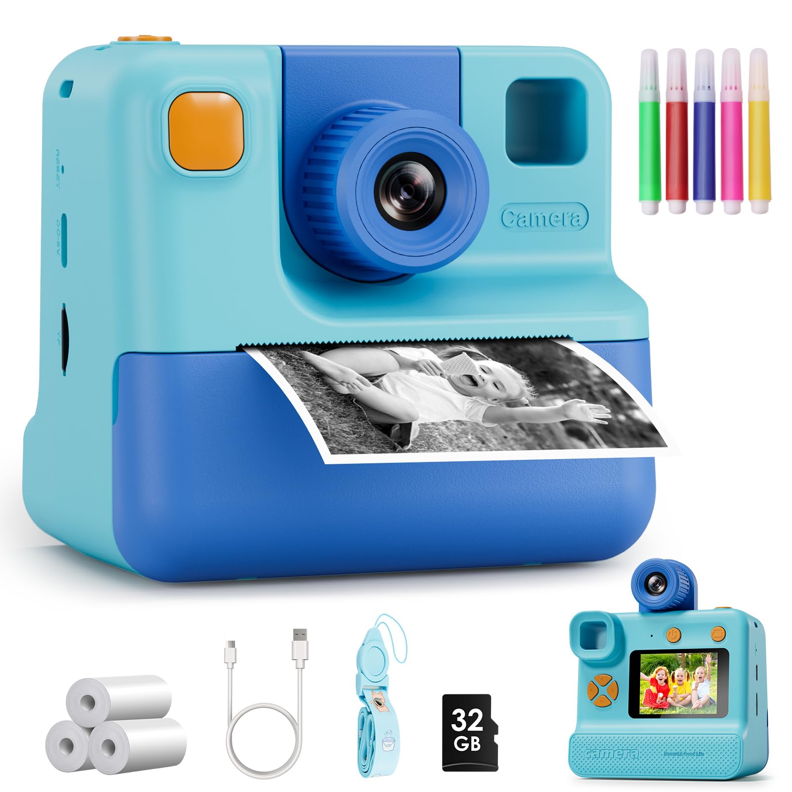 Kids Camera Instant Print, Christmas Birthday Gifts for Girl Boys 3-12 Years Old