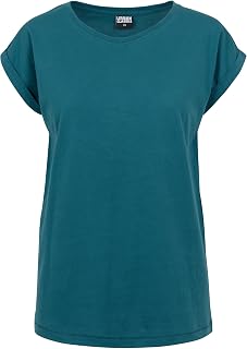 URBAN CLASSICS Women's Rolled Sleeve T-Shirt, Women's Short Sleeve Cotton T-Shirt, Round Neck and Rounded Shoulders Tee Shirt