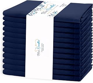 Blue Needles Solid Cloth Napkins 100% Cotton Set of 12-18 x 18 Inches | Navy Blue, Soft Linen, Absorbent, Reusable, Machine Washable, Wedding, Fall, Dining Table, Hotel Quality, Farmhouse Style